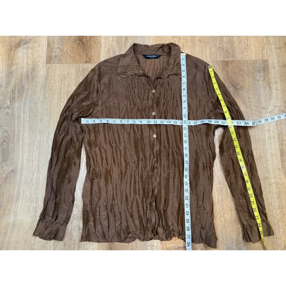 Marina Rinaldi Brown Textured Pleated 2-Piece Set Long Sleeve Shirt & Maxi Skirt